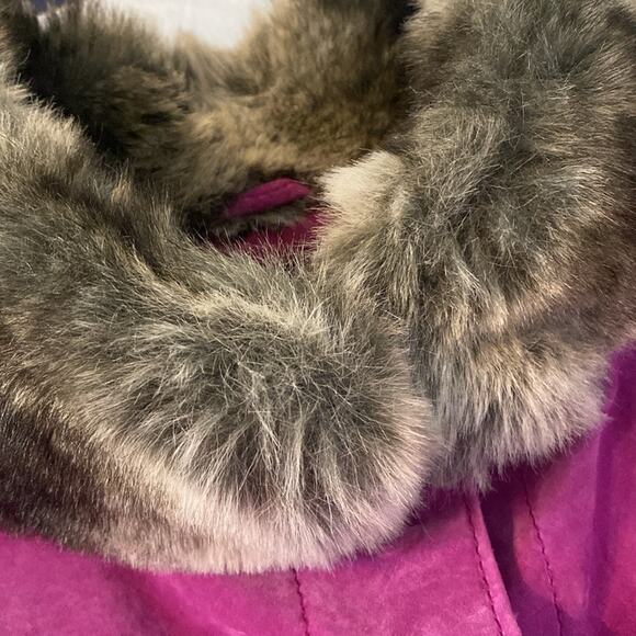 Vintage Terry Lewis Fuchsia Suede Leather Jacket with Faux Fur Collar Size Large - Picture 8 of 9